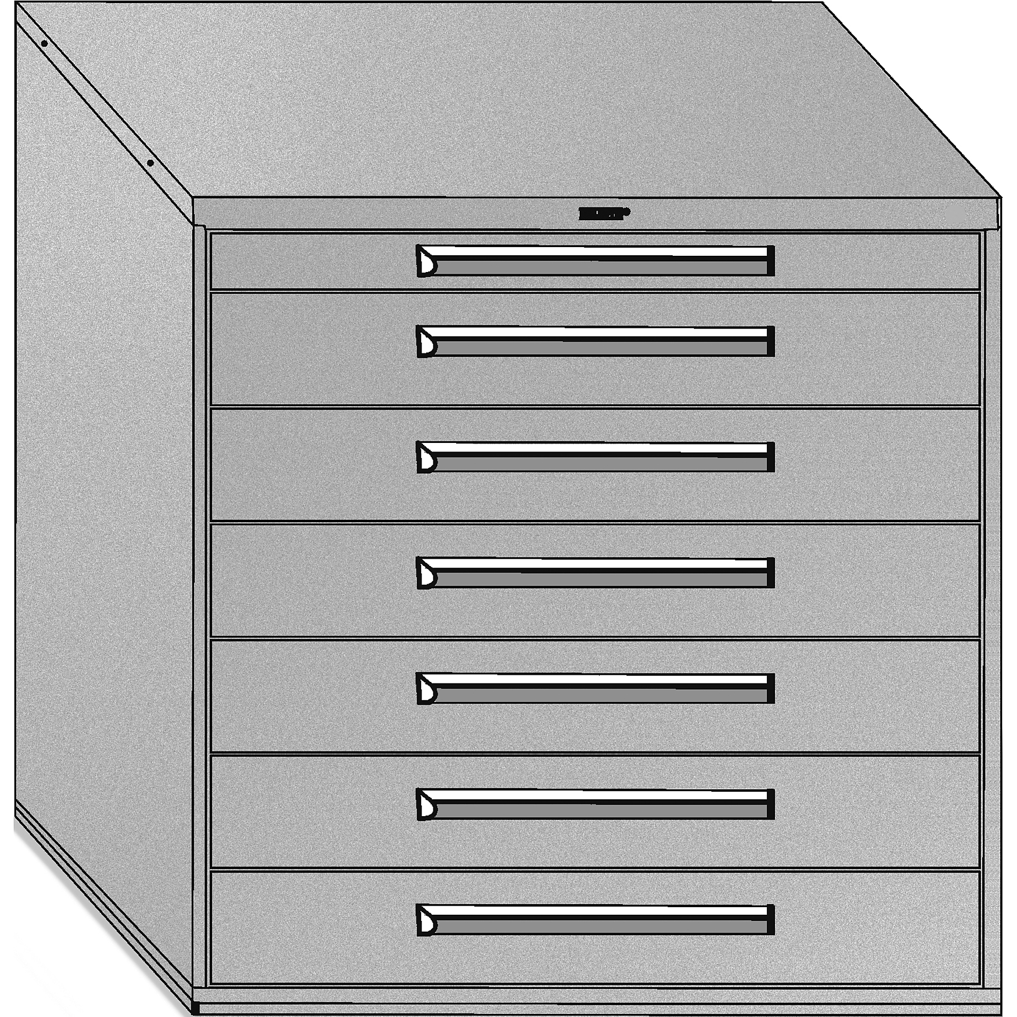 Equipto, 45in. wide Modular Drawer Cabinet- with Dividers, Height 44 in, Width 45 in, Drawers 7 Total; 1 3"h, 6 6"h Model # 4472H-PY; Color: Textured Putty